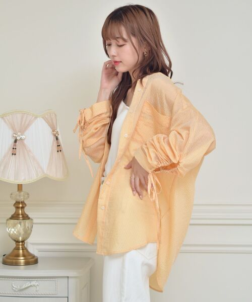 ems excite（エムズエキサイト）の「袖ドロストストライプSH（シャツ/ブラウス・レディース・グリーン系その他/イエロー系その他/ピンク系その他・FREE）」の4枚目の写真