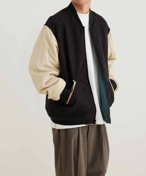 ADAM ET ROPE'（アダムエロペ）の「《ドラマ着用》【小松マテーレ】スナバックナイロン オーバーサイズ リバーシブル MA1×スタジャン/ユニセックス（MA-1・メンズ・ブラック/オフホワイト/グリーン・L/M）」の6枚目の写真