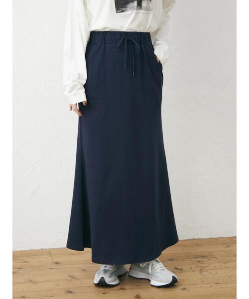 Green　Parks（グリーンパークス）の「ミニ裏毛マキシスカート（スカート・レディース・ネイビー/アイボリー/チャコールグレー・FREE）」の4枚目の写真