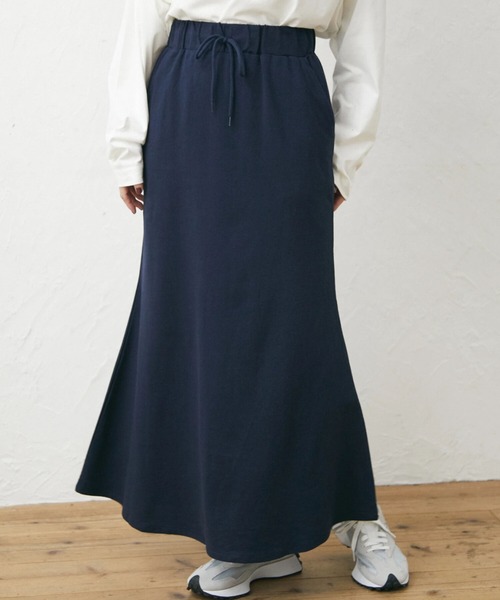 Green　Parks（グリーンパークス）の「ミニ裏毛マキシスカート（スカート・レディース・ネイビー/アイボリー/チャコールグレー・FREE）」の3枚目の写真