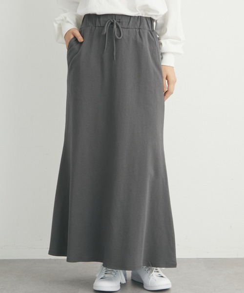 Green　Parks（グリーンパークス）の「ミニ裏毛マキシスカート（スカート・レディース・ネイビー/アイボリー/チャコールグレー・FREE）」の2枚目の写真
