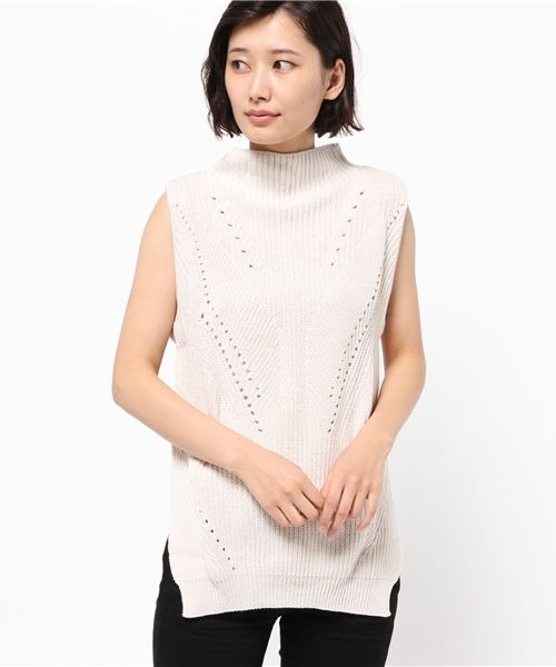 DISCOAT（ディスコート）の「【Discoat】アイレット入りロングベスト（ニット/セーター・レディース・ライトグレー/ネイビー/アイボリー・ﾌﾘ-）」の2枚目の写真