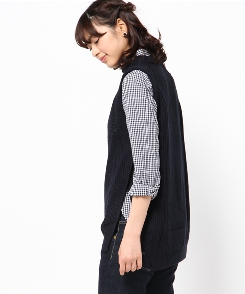 DISCOAT（ディスコート）の「【Discoat】アイレット入りロングベスト（ニット/セーター・レディース・ライトグレー/ネイビー/アイボリー・ﾌﾘ-）」の5枚目の写真