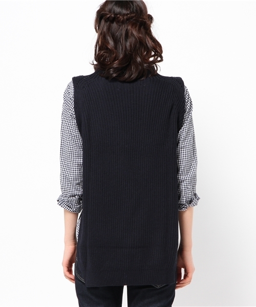 DISCOAT（ディスコート）の「【Discoat】アイレット入りロングベスト（ニット/セーター・レディース・ライトグレー/ネイビー/アイボリー・ﾌﾘ-）」の6枚目の写真