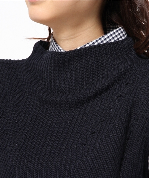 DISCOAT（ディスコート）の「【Discoat】アイレット入りロングベスト（ニット/セーター・レディース・ライトグレー/ネイビー/アイボリー・ﾌﾘ-）」の8枚目の写真