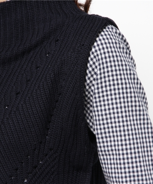 DISCOAT（ディスコート）の「【Discoat】アイレット入りロングベスト（ニット/セーター・レディース・ライトグレー/ネイビー/アイボリー・ﾌﾘ-）」の9枚目の写真