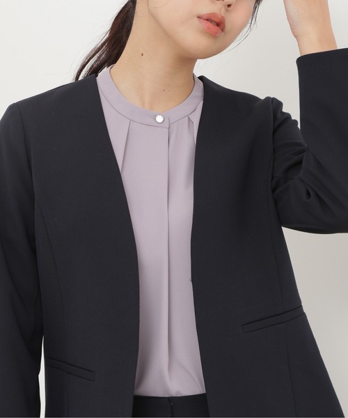 NATURAL BEAUTY BASIC(ナチュラルビューティーベーシック)の「<コスミカルウォームライトセットアップ>ノーカラージャケット(ノーカラージャケット・レディース・グレー/ネイビー・SMALL/MEDIUM)」の14枚目の写真