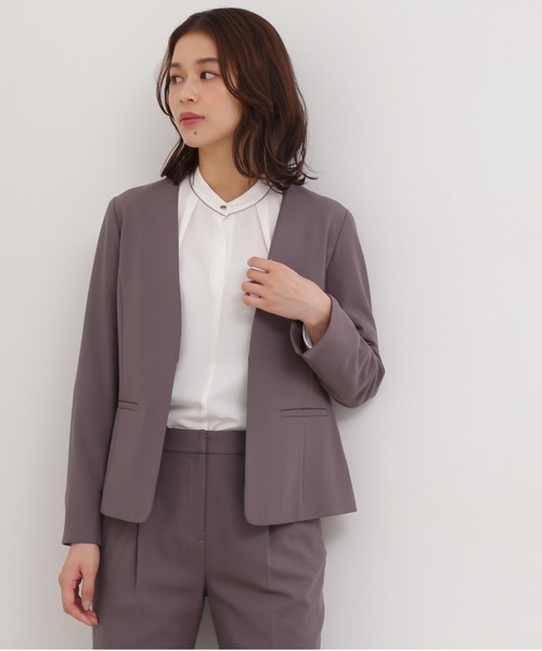 NATURAL BEAUTY BASIC(ナチュラルビューティーベーシック)の「<コスミカルウォームライトセットアップ>ノーカラージャケット(ノーカラージャケット・レディース・グレー/ネイビー・SMALL/MEDIUM)」の4枚目の写真