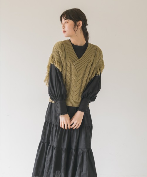 idem(イデム)の「fringe knit vest/フリンジニットベスト(ベスト・レディース・アイボリー/モカ・FREE)」の18枚目の写真