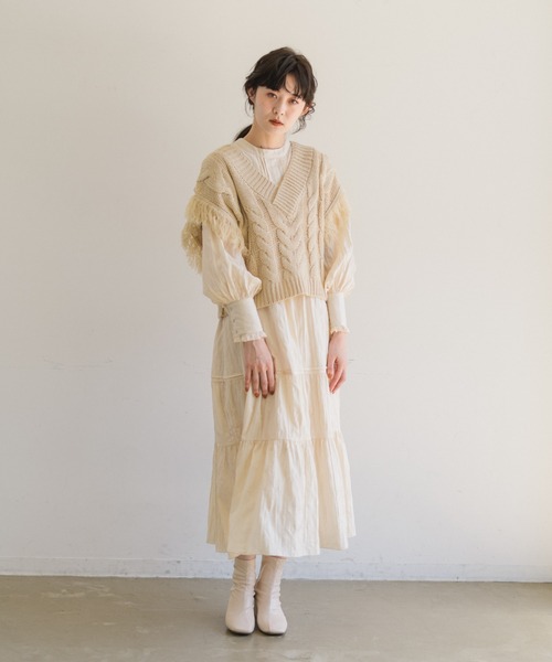 idem(イデム)の「fringe knit vest/フリンジニットベスト(ベスト・レディース・アイボリー/モカ・FREE)」の13枚目の写真