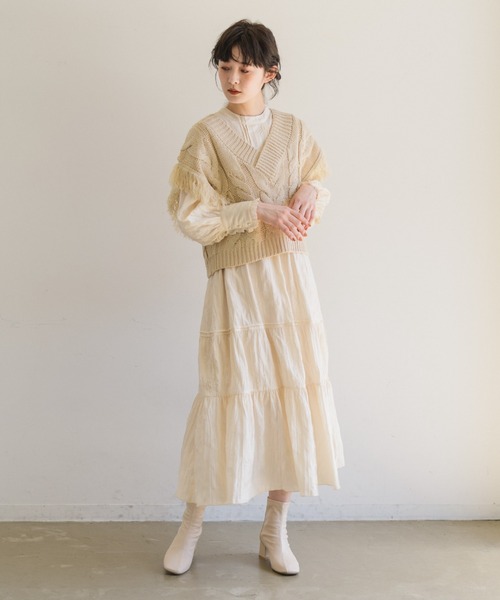idem(イデム)の「fringe knit vest/フリンジニットベスト(ベスト・レディース・アイボリー/モカ・FREE)」の14枚目の写真