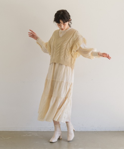 idem(イデム)の「fringe knit vest/フリンジニットベスト(ベスト・レディース・アイボリー/モカ・FREE)」の15枚目の写真