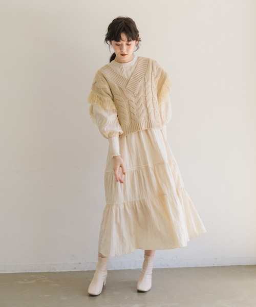idem(イデム)の「fringe knit vest/フリンジニットベスト(ベスト・レディース・アイボリー/モカ・FREE)」の16枚目の写真