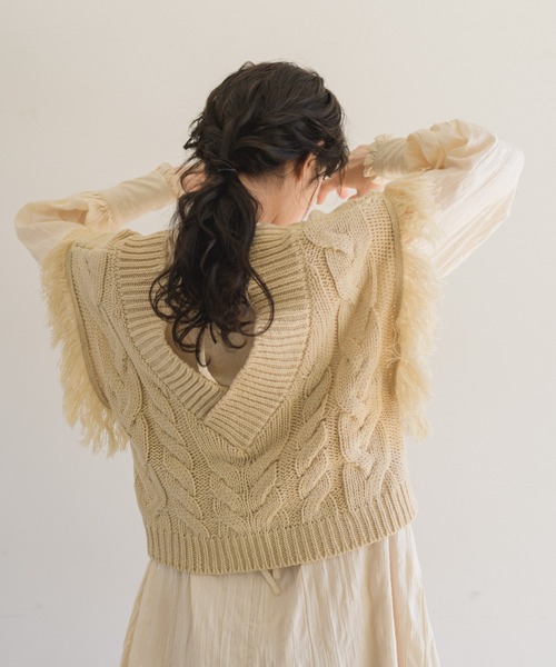 idem(イデム)の「fringe knit vest/フリンジニットベスト(ベスト・レディース・アイボリー/モカ・FREE)」の8枚目の写真