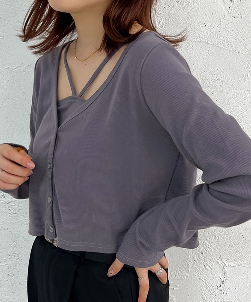 apres jour mignon(アプレジュールミニョン)の「ロングスリーブカーデ+キャミセット【ZOZOTOWN限定アイテム】(カーディガン/ボレロ・レディース・パープル/アイボリー/ブラック/マスタード・X-LARGE/フリー)」の21枚目の写真