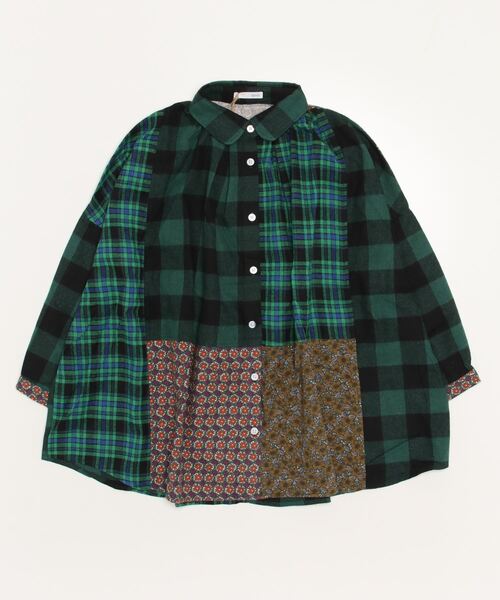 sandy(サンディー)の「【sandy】起毛パッチワーク七分袖ブラウス(シャツ/ブラウス・レディース・グリーン/ブラウン/ブルー・FREE)」の2枚目の写真