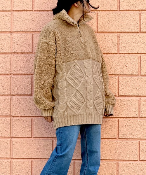 BEATJIVE(ビートジャイブ)の「ビッグシルエット ハーフジップ ニット プルオーバー レディース(ニット/セーター・レディース・グレー/ベージュ/ブラウン・FREE)」の3枚目の写真