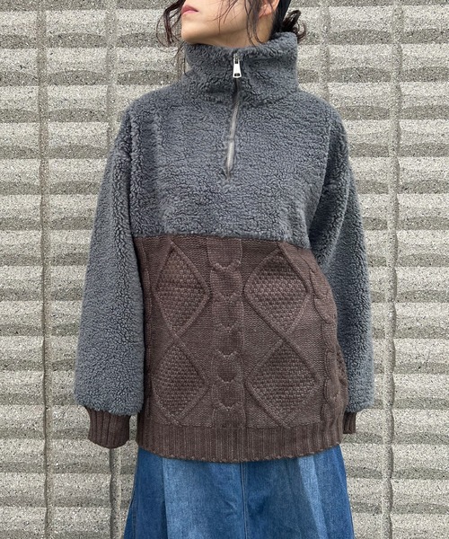 BEATJIVE(ビートジャイブ)の「ビッグシルエット ハーフジップ ニット プルオーバー レディース(ニット/セーター・レディース・グレー/ベージュ/ブラウン・FREE)」の2枚目の写真