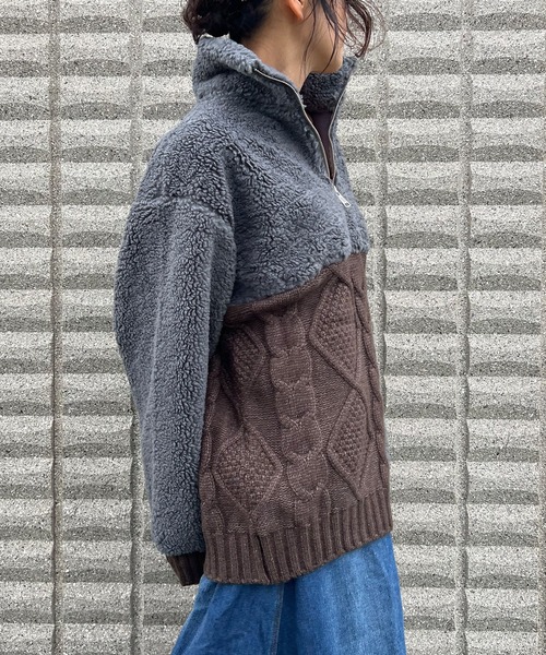 BEATJIVE(ビートジャイブ)の「ビッグシルエット ハーフジップ ニット プルオーバー レディース(ニット/セーター・レディース・グレー/ベージュ/ブラウン・FREE)」の4枚目の写真