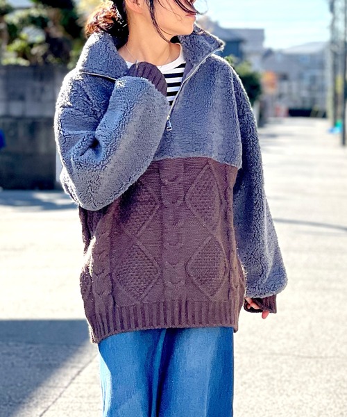 BEATJIVE(ビートジャイブ)の「ビッグシルエット ハーフジップ ニット プルオーバー レディース(ニット/セーター・レディース・グレー/ベージュ/ブラウン・FREE)」の18枚目の写真