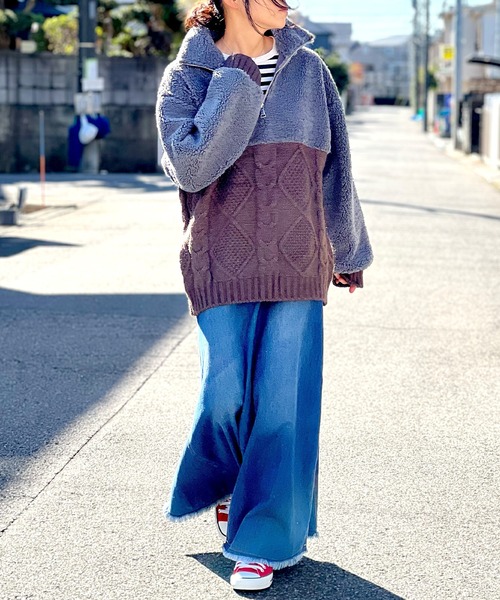 BEATJIVE(ビートジャイブ)の「ビッグシルエット ハーフジップ ニット プルオーバー レディース(ニット/セーター・レディース・グレー/ベージュ/ブラウン・FREE)」の20枚目の写真