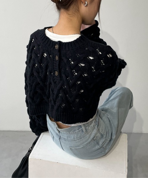 EPIMI E'PIMMY（エピミエピミー）の「２Wayケーブルメッシュクロップドプルオーバー（ニット/セーター・レディース・グリーン系その他/ブラック/オフホワイト・MEDIUM）」の15枚目の写真