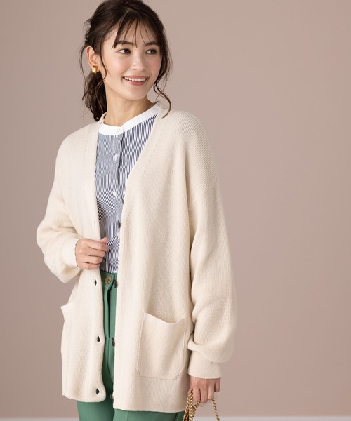 BELLUNA PLUS(ベルーナ)の「抗菌防臭!あぜ編ニットカーディガン(カーディガン/ボレロ・レディース・ネイビー/アイボリー/エメラルド・LARGE/X-LARGE/MEDIUM)」の2枚目の写真