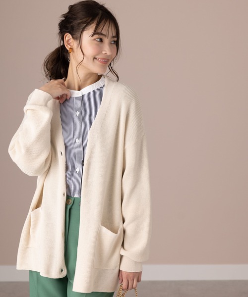 BELLUNA PLUS(ベルーナ)の「抗菌防臭!あぜ編ニットカーディガン(カーディガン/ボレロ・レディース・ネイビー/アイボリー/エメラルド・LARGE/X-LARGE/MEDIUM)」の10枚目の写真