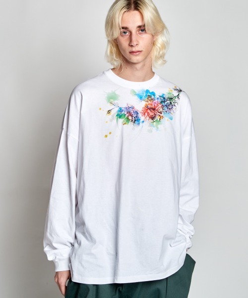 rehacer（レアセル）の「rehacer : Botanical Stole Wide L/S  / ボタニカルストール ワイド ロングスリーブ カットソー（Tシャツ/カットソー・メンズ・ホワイト/グレイッシュベージュ・SMALL/MEDIUM/LARGE/X-LARGE）」の5枚目の写真