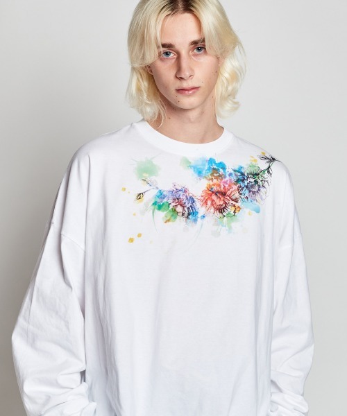 rehacer（レアセル）の「rehacer : Botanical Stole Wide L/S  / ボタニカルストール ワイド ロングスリーブ カットソー（Tシャツ/カットソー・メンズ・ホワイト/グレイッシュベージュ・SMALL/MEDIUM/LARGE/X-LARGE）」の7枚目の写真