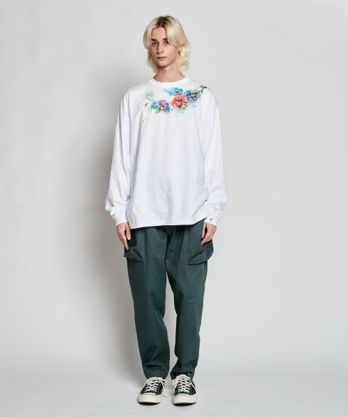 rehacer（レアセル）の「rehacer : Botanical Stole Wide L/S  / ボタニカルストール ワイド ロングスリーブ カットソー（Tシャツ/カットソー・メンズ・ホワイト/グレイッシュベージュ・SMALL/MEDIUM/LARGE/X-LARGE）」の8枚目の写真