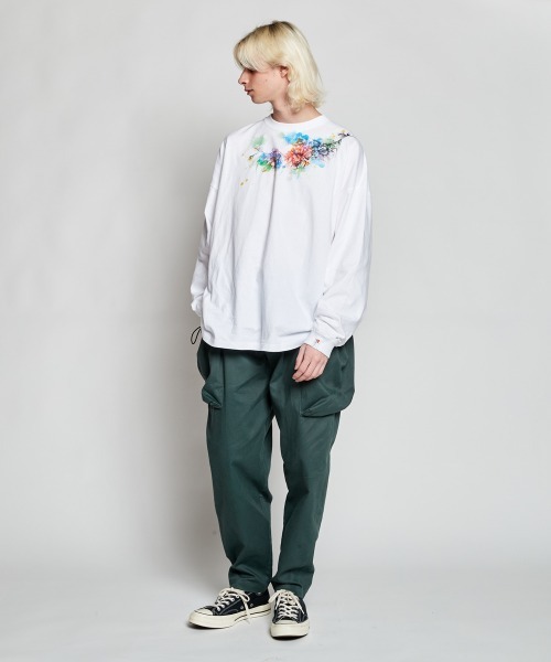 rehacer（レアセル）の「rehacer : Botanical Stole Wide L/S  / ボタニカルストール ワイド ロングスリーブ カットソー（Tシャツ/カットソー・メンズ・ホワイト/グレイッシュベージュ・SMALL/MEDIUM/LARGE/X-LARGE）」の9枚目の写真