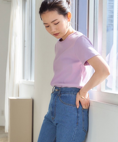 titivate(ティティベイト)の「クルーネックコットンカットソーTシャツ(Tシャツ/カットソー・レディース・ベージュ/パープル/ブラック/グレー/オフホワイト・S/M/L)」の14枚目の写真