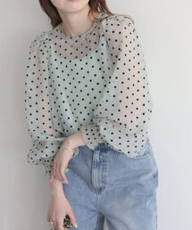 fredy emue | [新色追加]ドットシアー袖ボリュームブラウス（インナー付き）(シャツ/ブラウス)