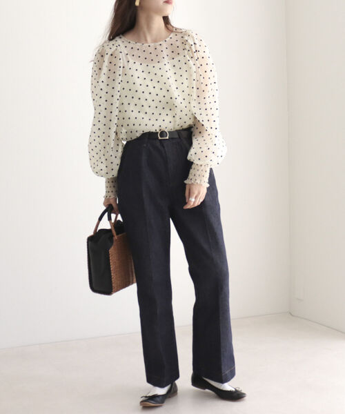 fredy emue（フレディエミュ）の「[新色追加]ドットシアー袖ボリュームブラウス（インナー付き）（シャツ/ブラウス・レディース・ホワイト系その他4/ブラック系その他3/ベージュ系その他3/ブルー系その他・38）」の7枚目の写真