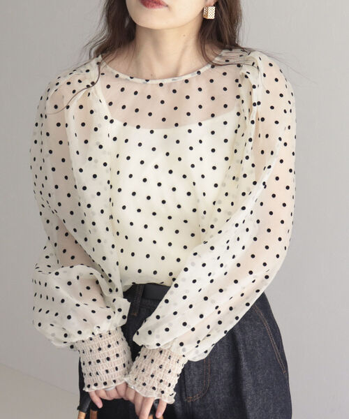 fredy emue（フレディエミュ）の「[新色追加]ドットシアー袖ボリュームブラウス（インナー付き）（シャツ/ブラウス・レディース・ホワイト系その他4/ブラック系その他3/ベージュ系その他3/ブルー系その他・38）」の10枚目の写真