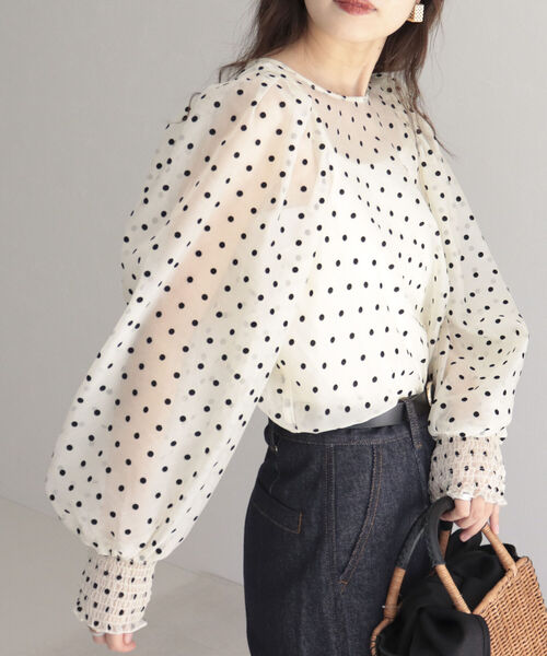fredy emue（フレディエミュ）の「[新色追加]ドットシアー袖ボリュームブラウス（インナー付き）（シャツ/ブラウス・レディース・ホワイト系その他4/ブラック系その他3/ベージュ系その他3/ブルー系その他・38）」の12枚目の写真