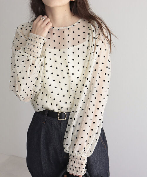fredy emue（フレディエミュ）の「[新色追加]ドットシアー袖ボリュームブラウス（インナー付き）（シャツ/ブラウス・レディース・ホワイト系その他4/ブラック系その他3/ベージュ系その他3/ブルー系その他・38）」の14枚目の写真