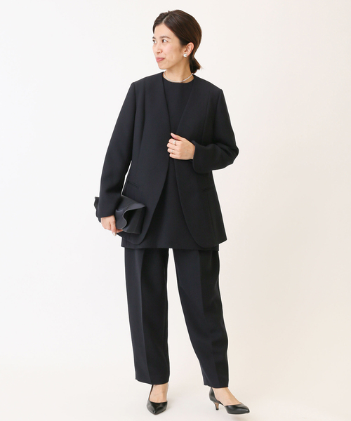 IENA イエナ PLツイル ジャケット ノーカラー ネイビー ゆったり IENA（イエナ）の「＆NAVYノーカラーウールジャケット（ノー