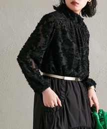 バックリボンカットジャガードブラウス ［Soiunique］