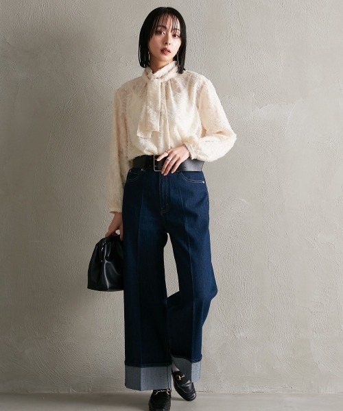 バックリボンカットジャガードブラウス ［Soiunique］（シャツ