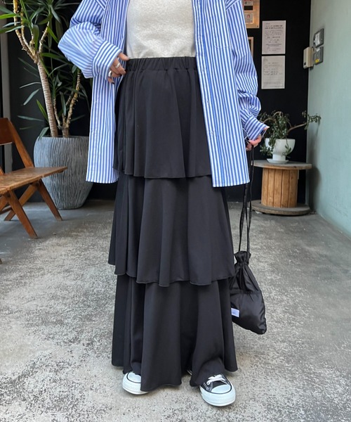 CIAOPANIC（チャオパニック）の「カットティアードスカート（スカート・レディース・ブルー/ブラック/ホワイト/グレー・FREE）」の17枚目の写真