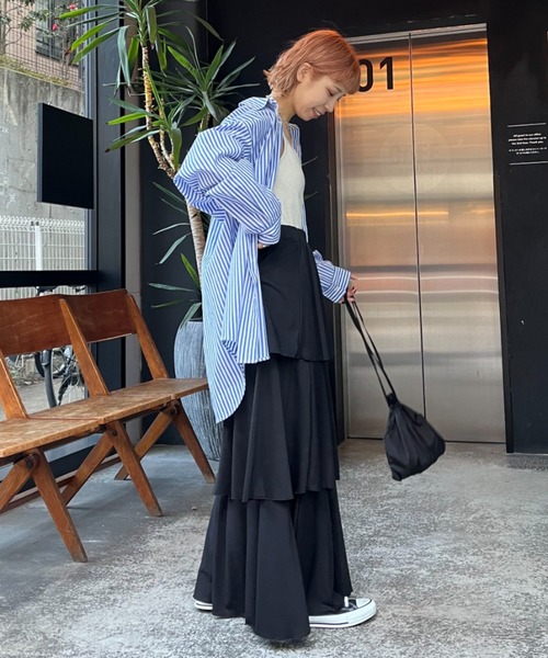 CIAOPANIC（チャオパニック）の「カットティアードスカート（スカート・レディース・ブルー/ブラック/ホワイト/グレー・FREE）」の11枚目の写真