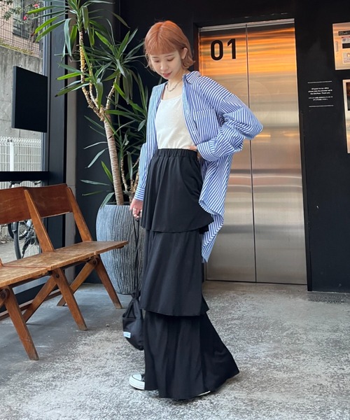 CIAOPANIC（チャオパニック）の「カットティアードスカート（スカート・レディース・ブルー/ブラック/ホワイト/グレー・FREE）」の7枚目の写真