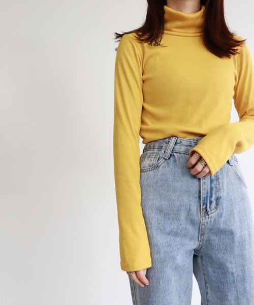ISOOK（アイスー）の「【ZOZO限定】Multi color rib turtle  / マルチカラーリブタートル（Tシャツ/カットソー・レディース・オレンジ/モカ/イエロー/ネイビー/ホワイト・FREE）」の6枚目の写真