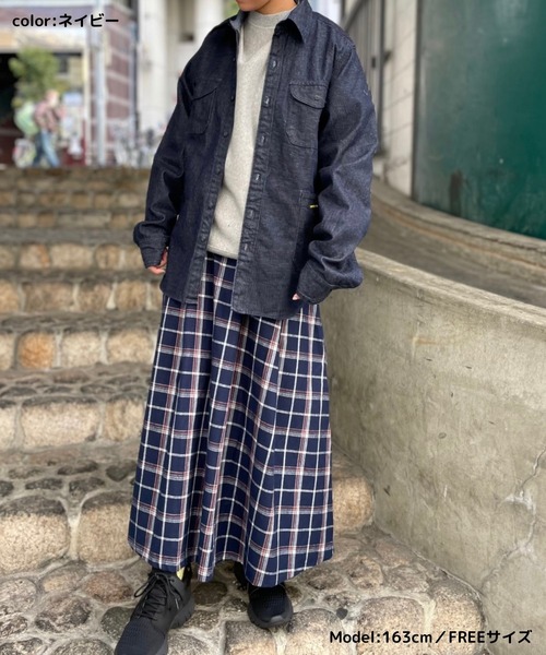 GREEN BOWL(グリーンボウル)の「G.B. Volume Long Easy Skirt(CHECK)(スカート・レディース・ネイビー/グリーン・FREE)」の10枚目の写真