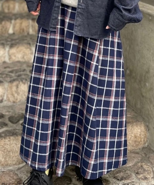 GREEN BOWL(グリーンボウル)の「G.B. Volume Long Easy Skirt(CHECK)(スカート・レディース・ネイビー/グリーン・FREE)」の14枚目の写真