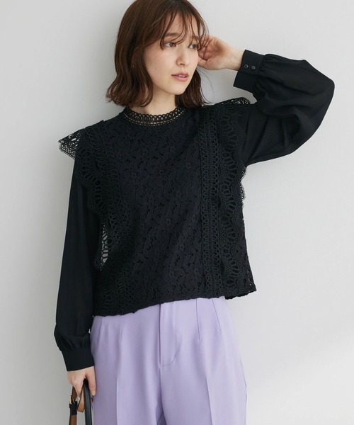 Petit fleur（プチフルール）の「・Petit　Fleur　イロイロレースキリカエブラウス（シャツ/ブラウス・レディース・ブラック/ライトグリーン/グレイッシュベージュ/オフホワイト・FREE）」の3枚目の写真