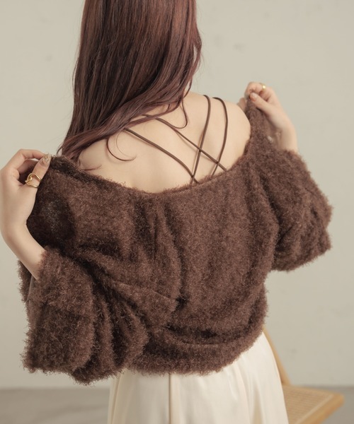Ambre Neige（アンブルネージュ）の「【キャミ付き】シャギーキャミ＆フレアカーディガンセット／【WEB/EC限定商品】（アンサンブル・レディース・アイボリー/ダークブラウン/ピンク・FREE）」の5枚目の写真