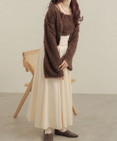 Ambre Neige（アンブルネージュ）の「【キャミ付き】シャギーキャミ＆フレアカーディガンセット／【WEB/EC限定商品】（アンサンブル・レディース・アイボリー/ダークブラウン/ピンク・FREE）」の6枚目の写真